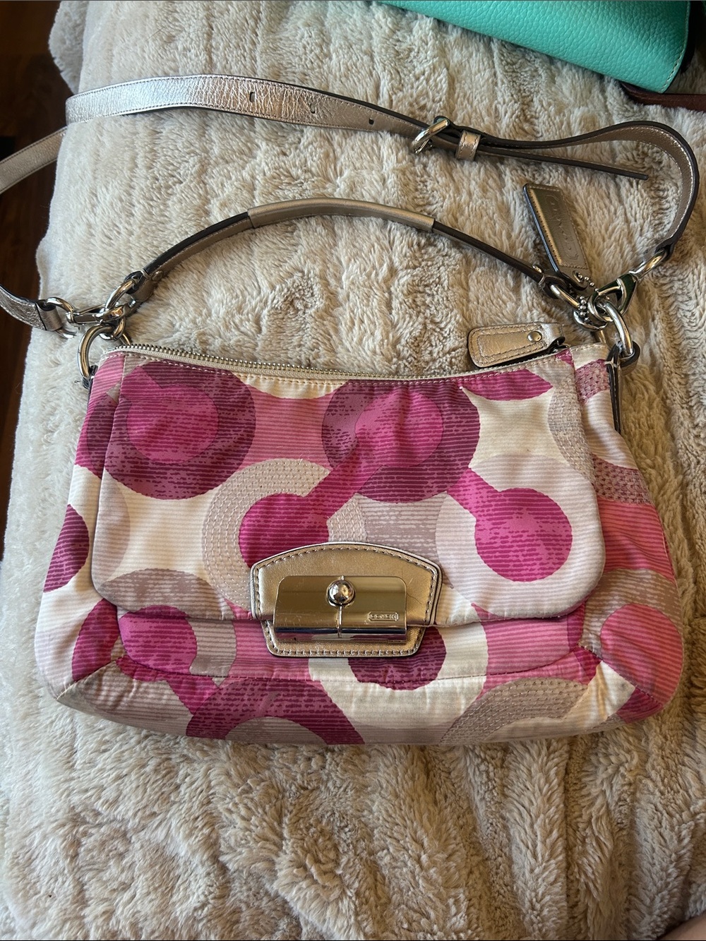 Coach Pink & Silver Circle Print Shoulder Bag